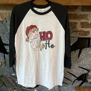 Long Raglan Sleeve (Black ) Body (Heather Gray) Santa HoHoHo Christmas Tee